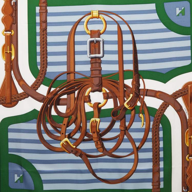 Pre Owned Hermès Multicolor Coaching Printed Silk Square Scarf