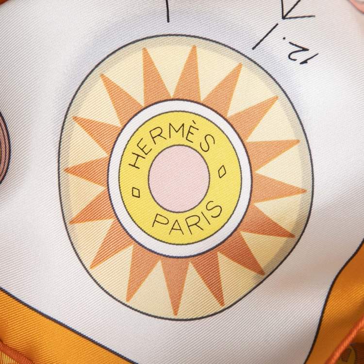 Pre Owned Hermès Orange Tea for Two Printed Silk Square Scarf