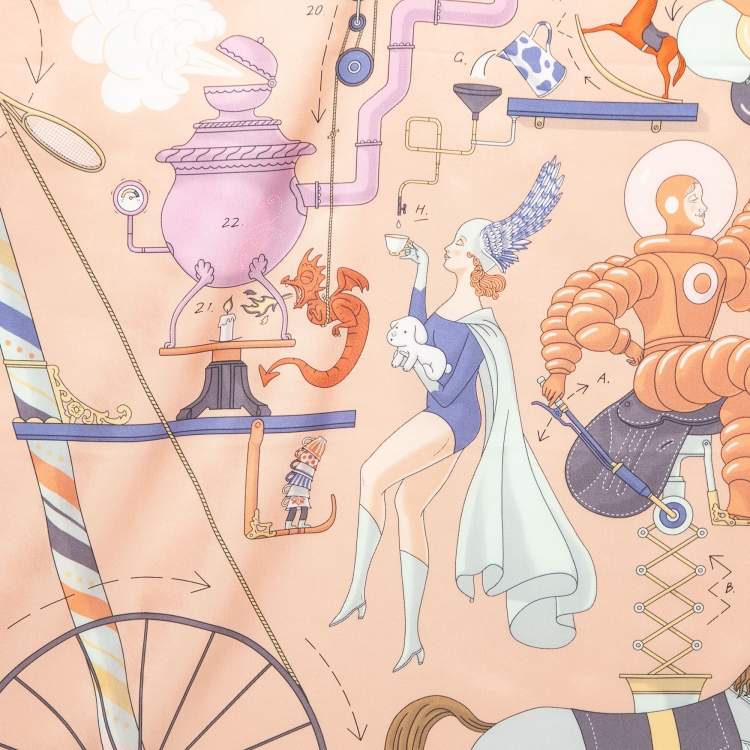 Pre Owned Hermes Multicolor Tea for Two Printed Silk Square Scarf