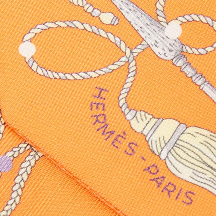 Pre Owned Hermès Orange Les Cles a Pois Printed Silk Twilly