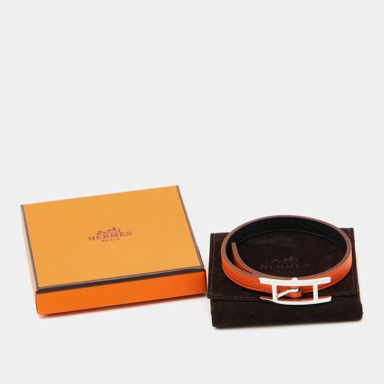 Pre Owned Hermès  Behapi Leather Palladium Plated Bracelet