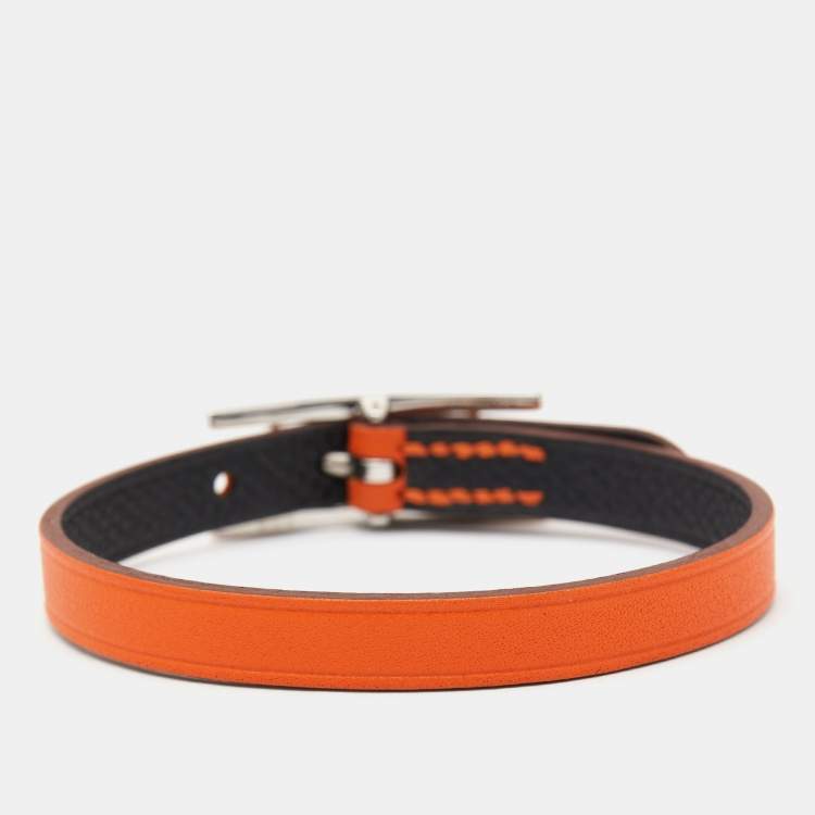 Pre Owned Hermès  Behapi Leather Palladium Plated Bracelet