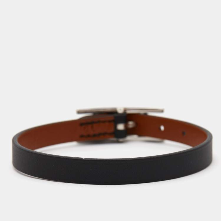Pre Owned Hermès  Behapi Leather Palladium Plated Bracelet
