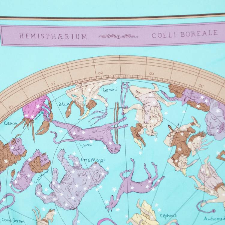 Pre Owned Hermès Blue Hemispharium Coeli Boreale Printed Silk Square Scarf