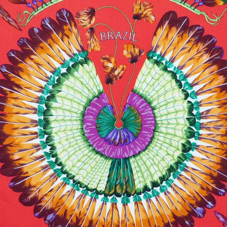 مملوكة مسبقًا Hermès Red Brazil Printed Silk Square Scarf