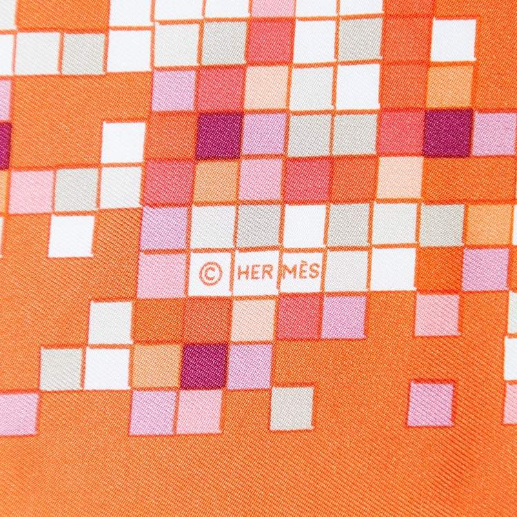 Pre Owned Hermès Orange Mosaique Au 24 Printed Silk Square Scarf
