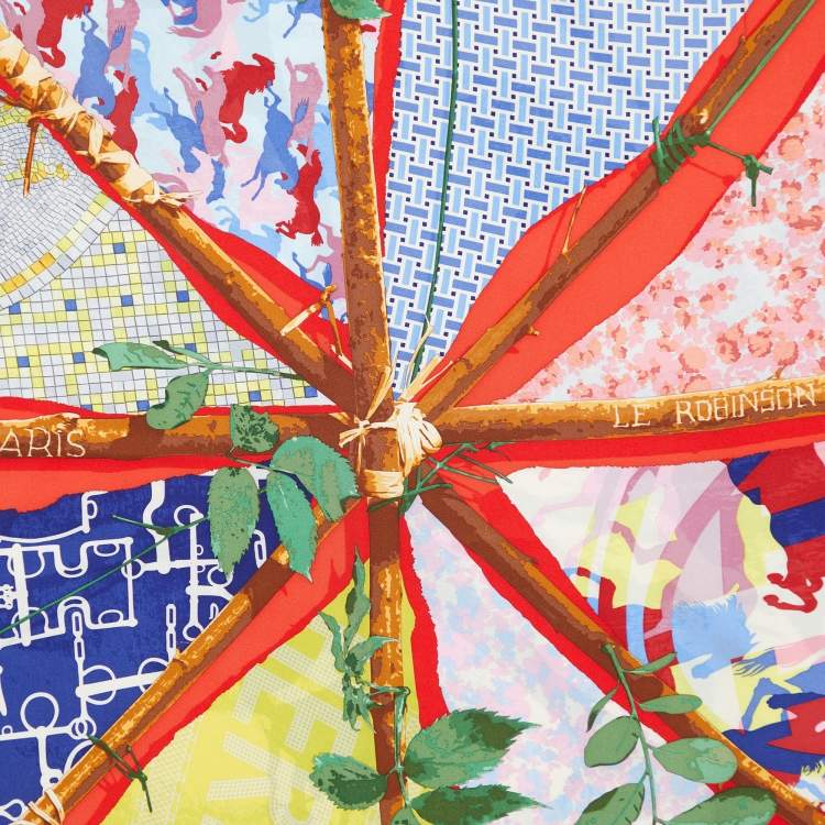 Pre Owned Hermès Red Le Robinson Chic Printed Silk Square Scarf