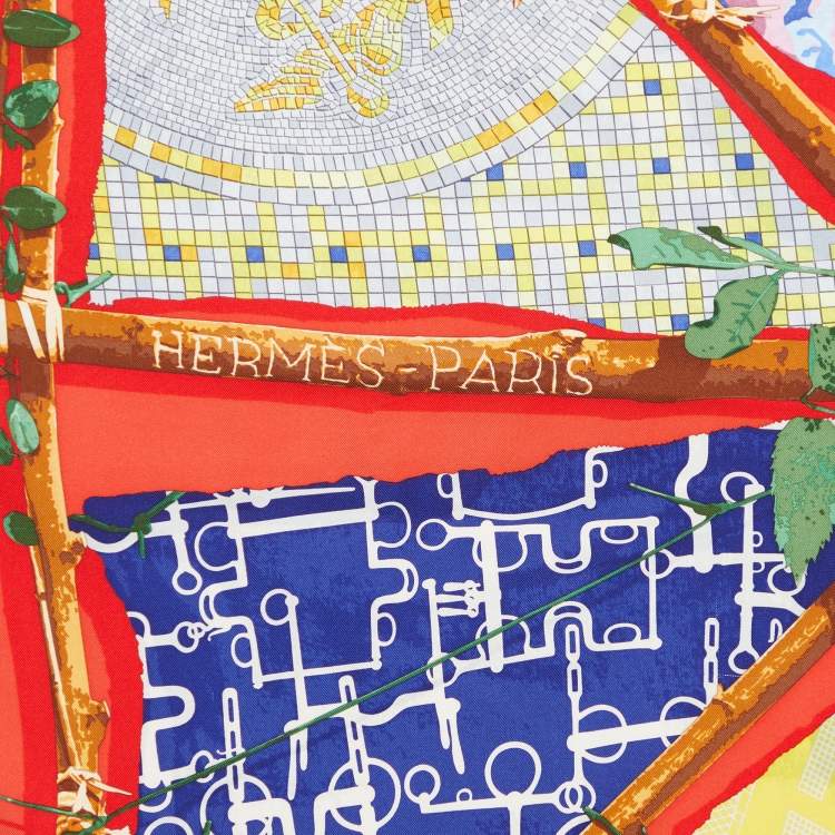 Pre Owned Hermès Red Le Robinson Chic Printed Silk Square Scarf