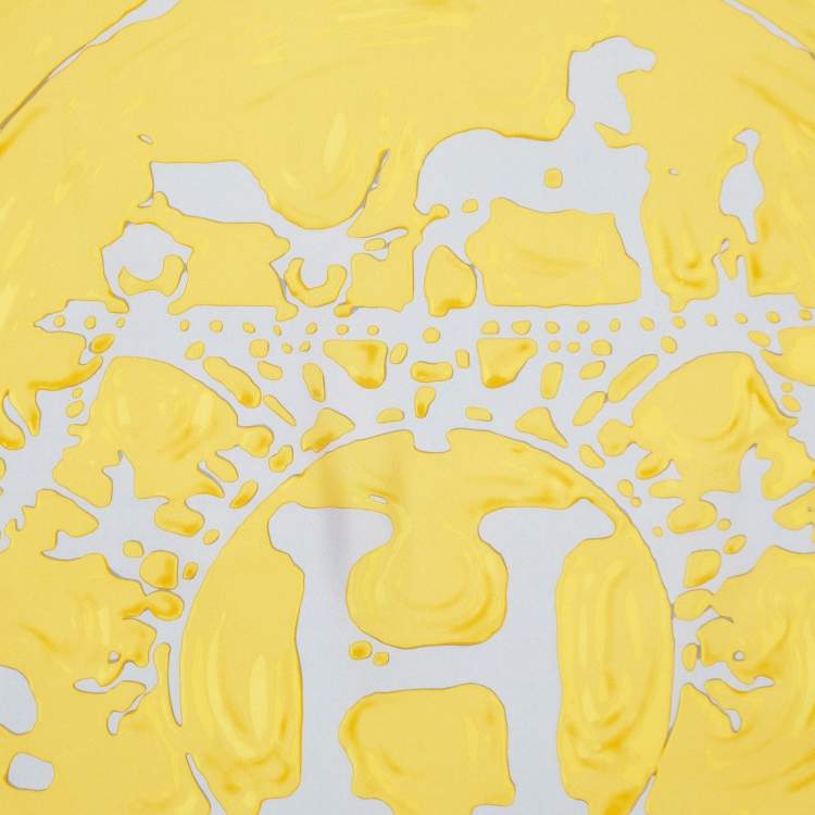 Pre Owned Hermès Grey & Yellow Peinture Fraiche Printed Silk Square Scarf