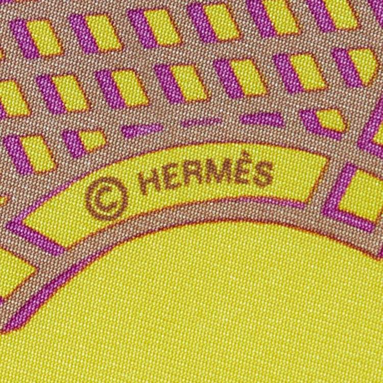 Pre Owned Hermes Yellow Hermes Sellier Printed Silk Square Scarf