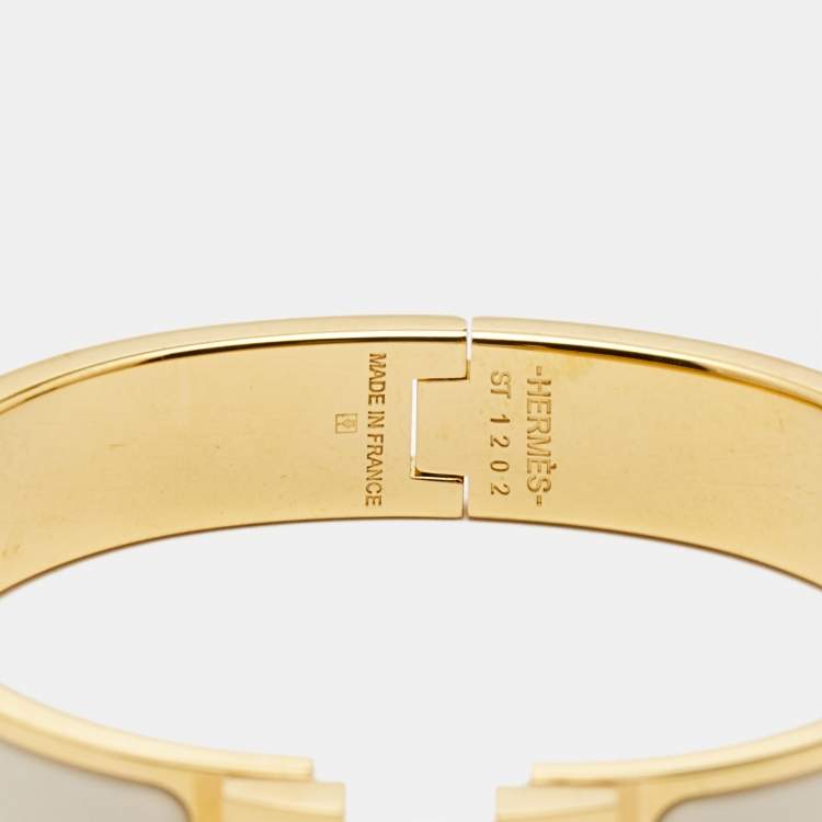 Pre Owned Hermès Clic Clac H White Enamel Gold Plated Bracelet