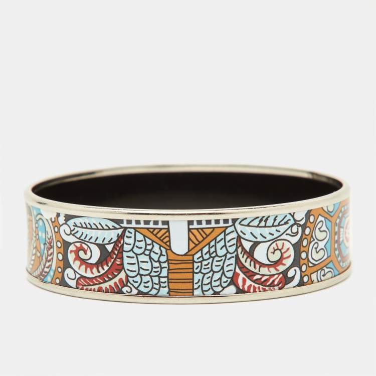 مملوكة مسبقًا Hermes Multicolor Enamel & Palladium Plated Metal Rim Bangle