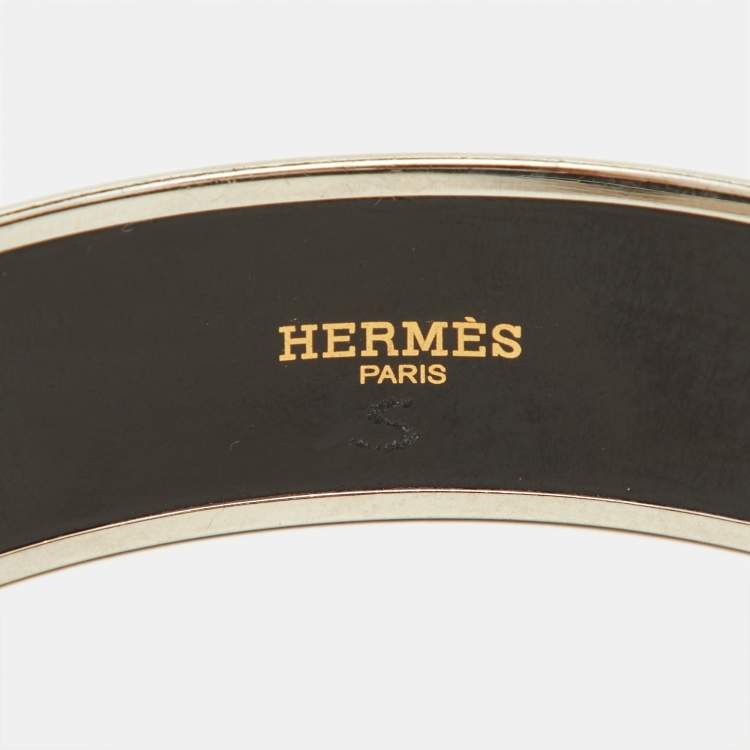 مملوكة مسبقًا Hermes Multicolor Enamel & Palladium Plated Metal Rim Bangle