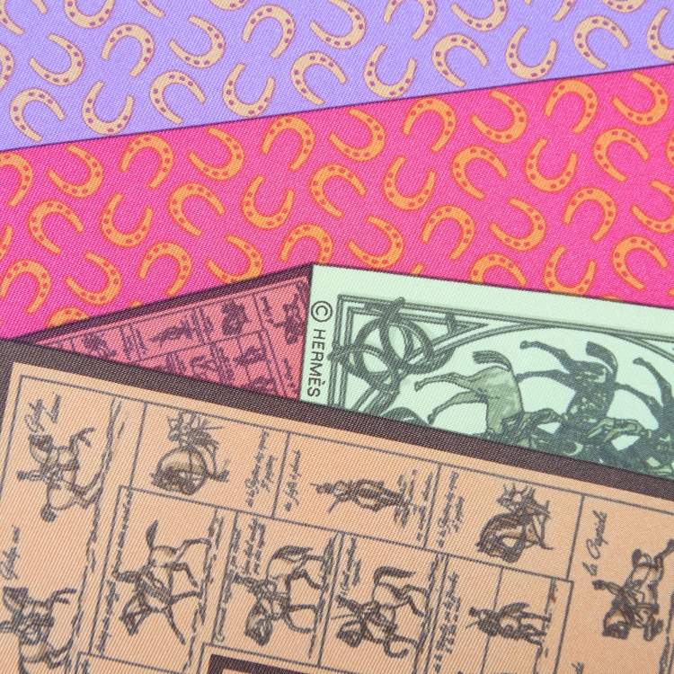 Pre Owned Hermes Multicolor A Cheval Sur Mon Carre Printed Silk Square Scarf