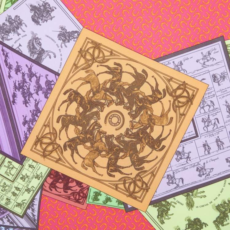 Pre Owned Hermes Multicolor A Cheval Sur Mon Carre Printed Silk Square Scarf