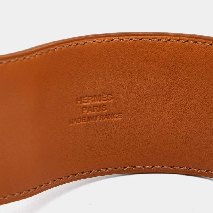 Pre Owned Hermes Brown Striped Leather Palladium Plated Collier De Chien Bracelet