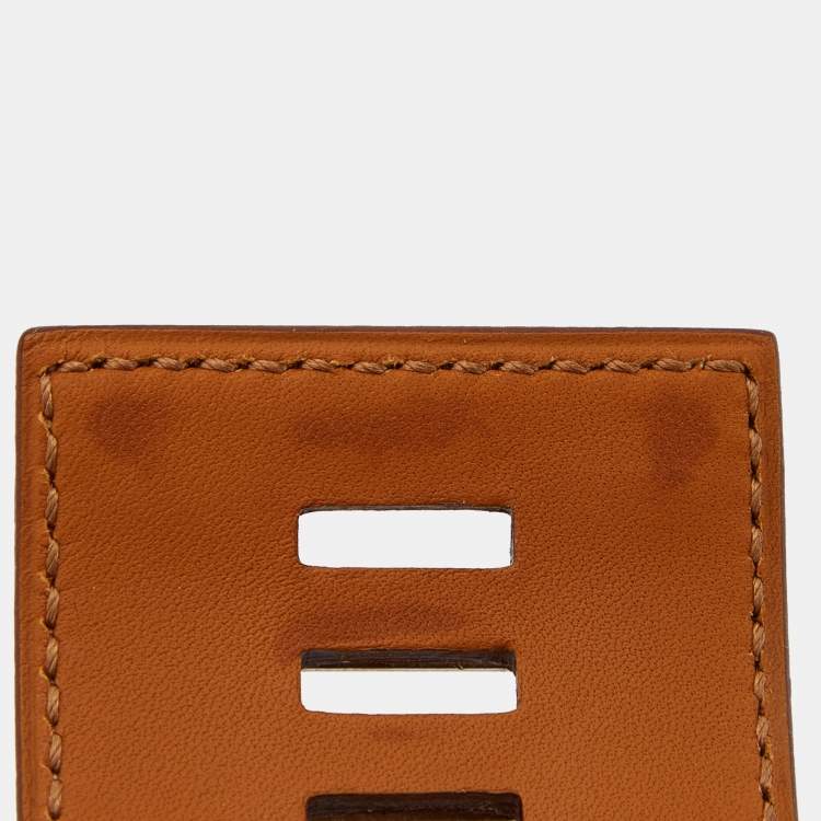 Pre Owned Hermes Brown Striped Leather Palladium Plated Collier De Chien Bracelet