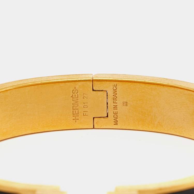Pre Owned Hermes Black Enamel Gold Plated Clic H Bracelet