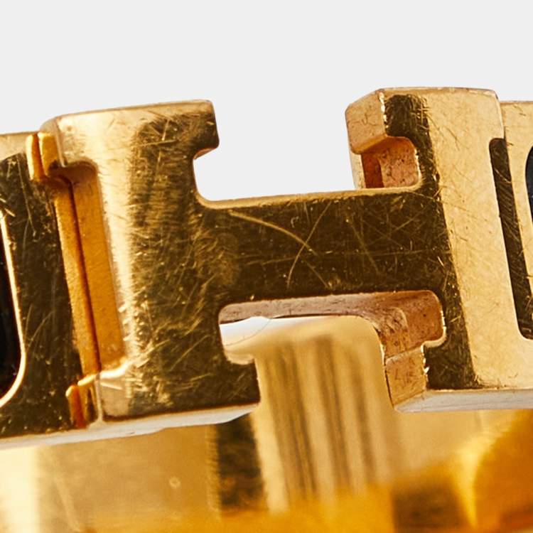 Pre Owned Hermes Black Enamel Gold Plated Clic H Bracelet