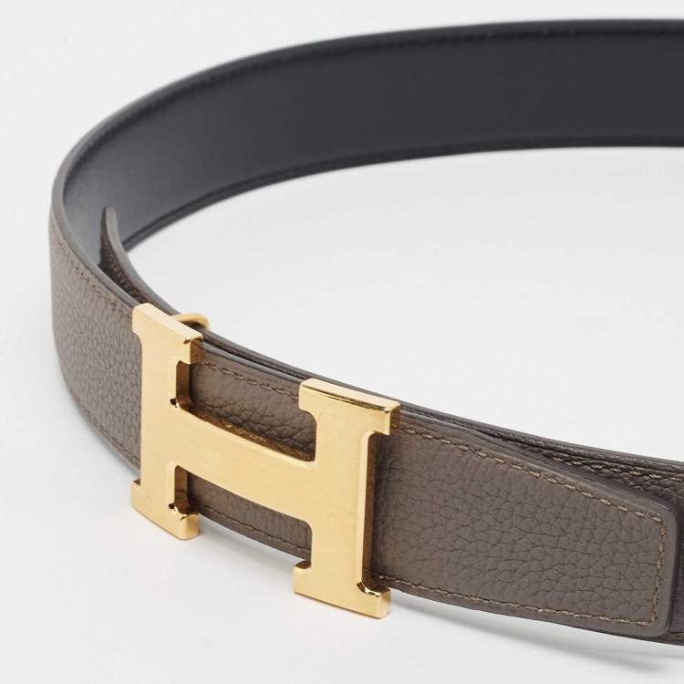 Pre Owned Hermes Chamonix/Togo Epsom And Etain Leather Constance Reversible Belt 80CM
