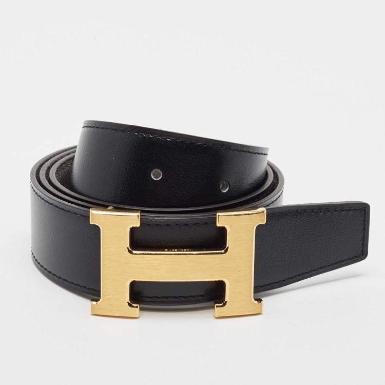 Pre Owned Hermes Chamonix/Togo Epsom And Etain Leather Constance Reversible Belt 80CM