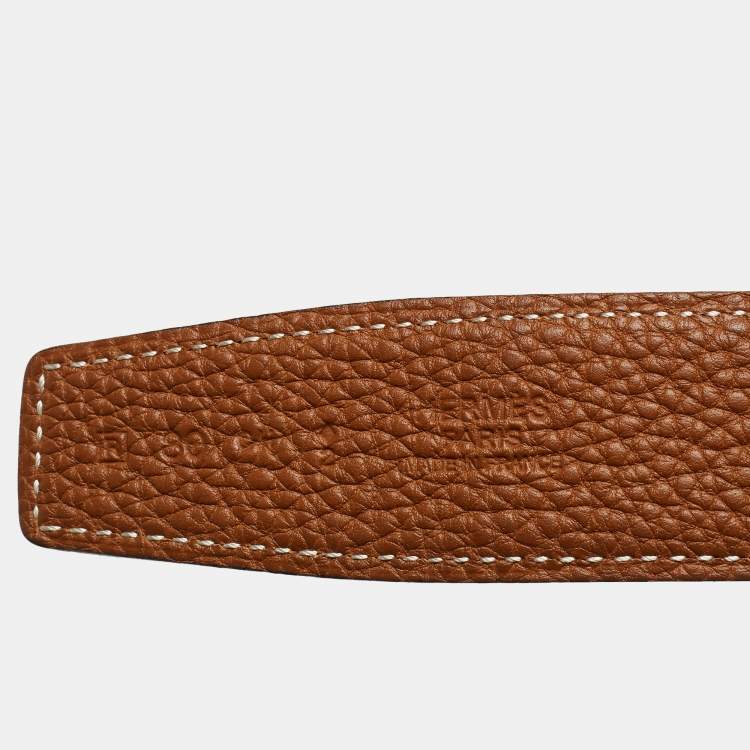 Pre Owned Hermes Black/Gold Box And Togo Leather Constance Reversible Belt 80 CM