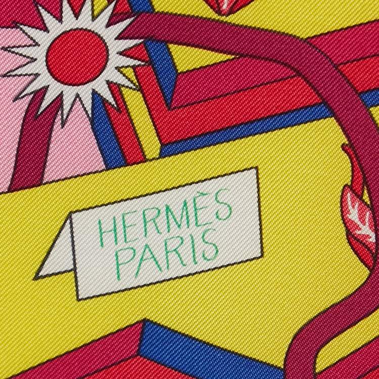 Pre Owned Hermès Pink La Source de Pegase Printed Silk Square Scarf