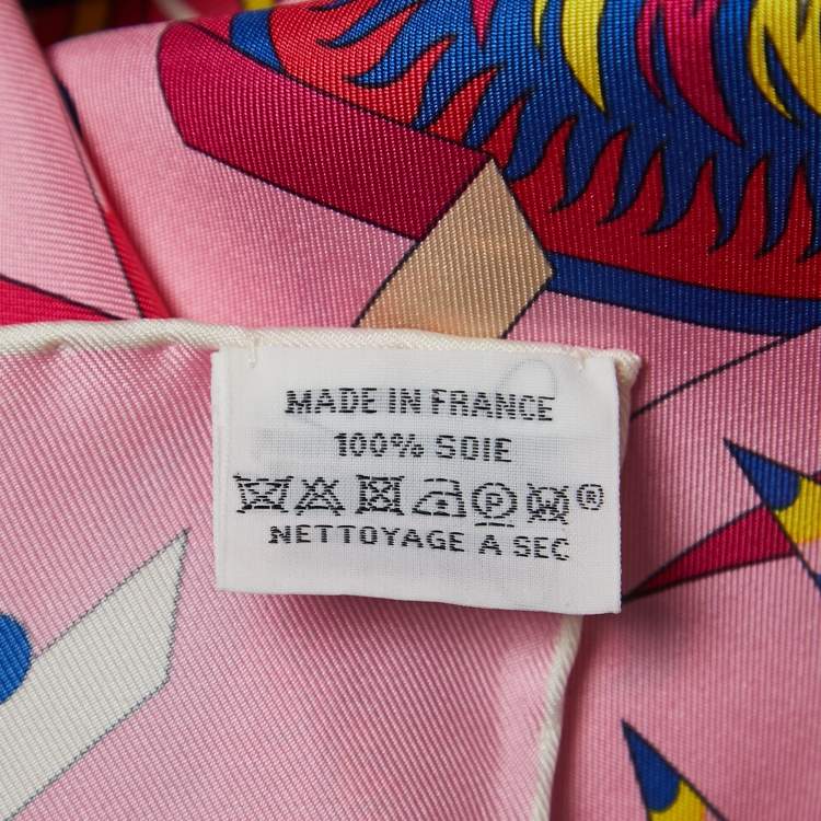 Pre Owned Hermès Pink La Source de Pegase Printed Silk Square Scarf