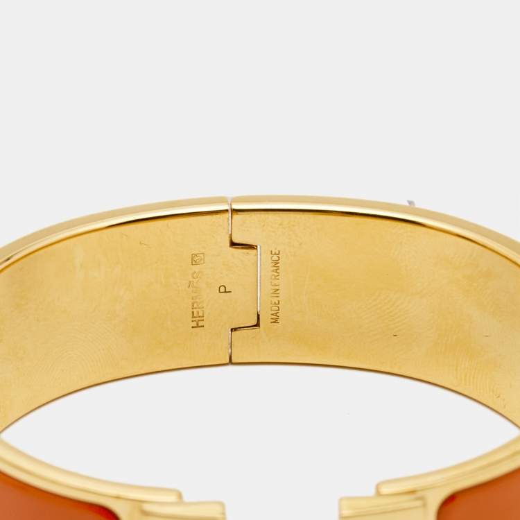 Pre Owned Hermès  Clic Clac H Orange Enamel Gold Plated Bracelet