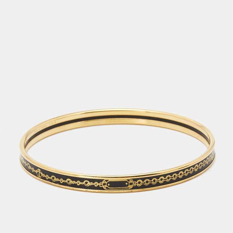 Pre Owned Hermès  Bijoux Chaines Enamel Gold Plated Bangle Bracelet