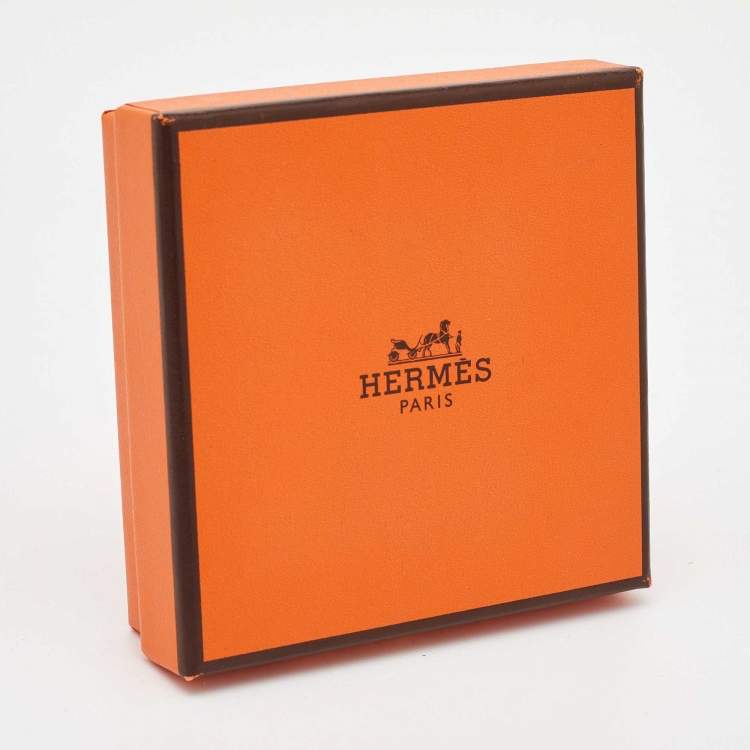 Pre Owned Hermes Glenan Braided Orange Leather Gold Plated Toggle Bracelet