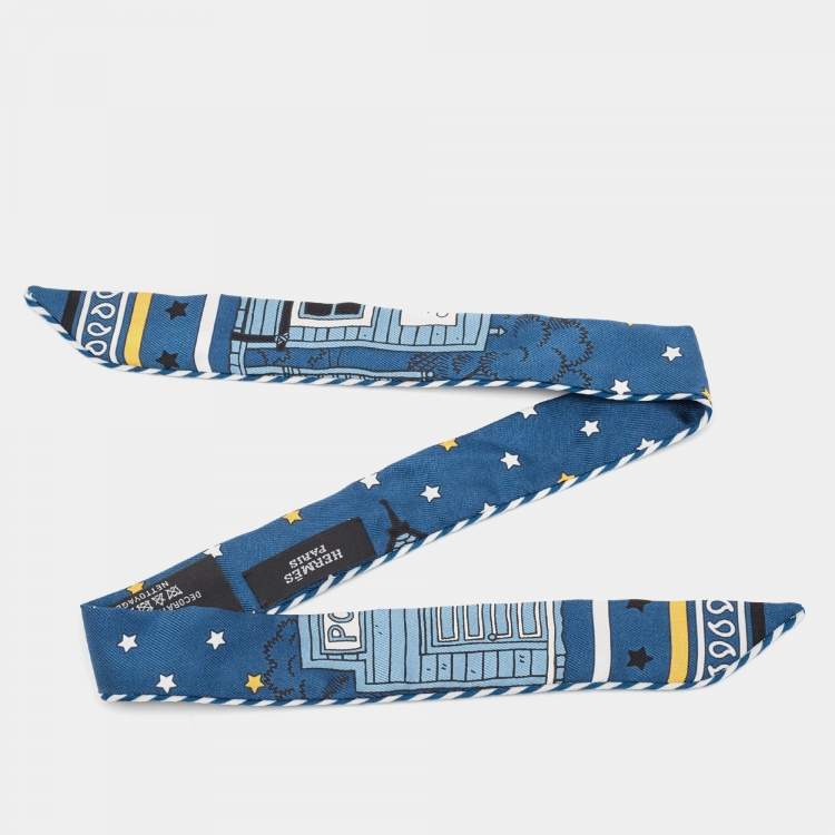 مملوكة مسبقًا Hermès Navy Blue Printed Silk Choker