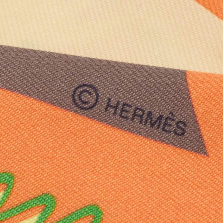 Pre Owned Hermes Orange Sea Surf Printed Silk Twilly