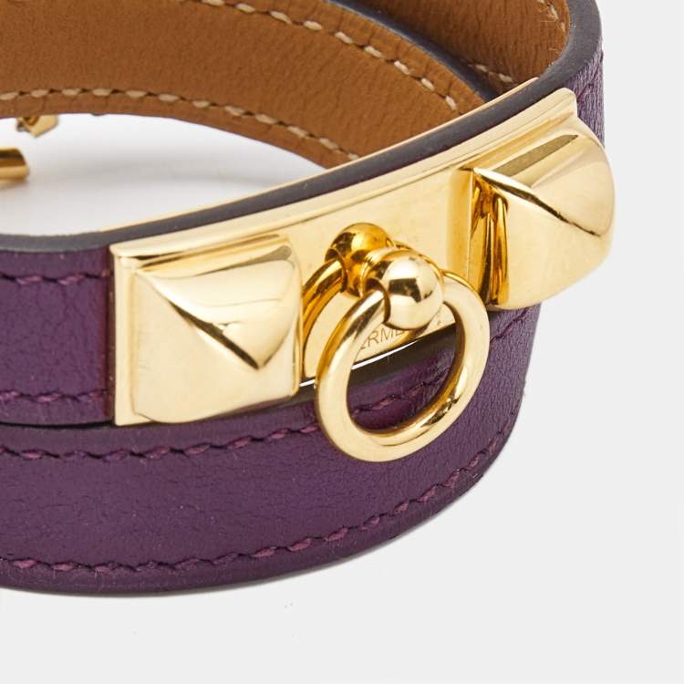 Pre Owned Hermès Rivale Leather Gold Plated Double Tour Bracelet