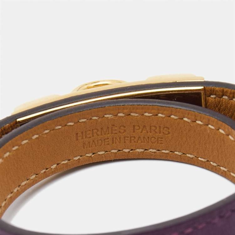 Pre Owned Hermès Rivale Leather Gold Plated Double Tour Bracelet