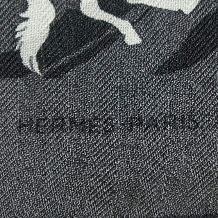 Pre Owned Hermès Black & Grey Horse Printed Cashmere & Silk Square Scarf
