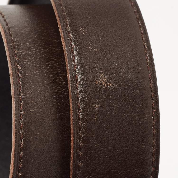 Pre Owned Hermes Black/Chocolat Box and Swift H Buckle Belt 80CM