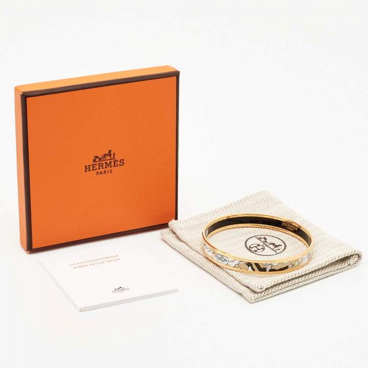 Pre Owned Hermès Tea For Two Enamel Gold Plated Bangle Bracelet