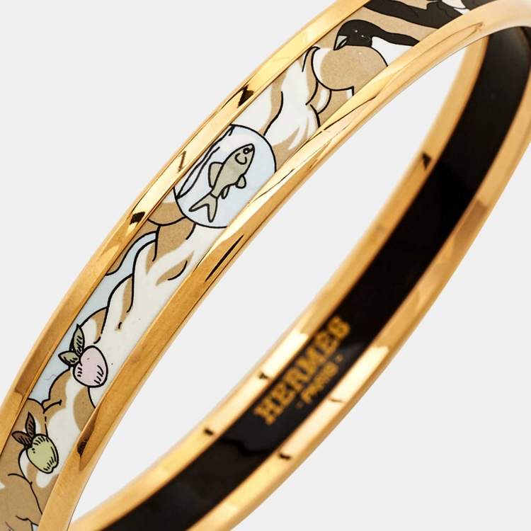 Pre Owned Hermès Tea For Two Enamel Gold Plated Bangle Bracelet