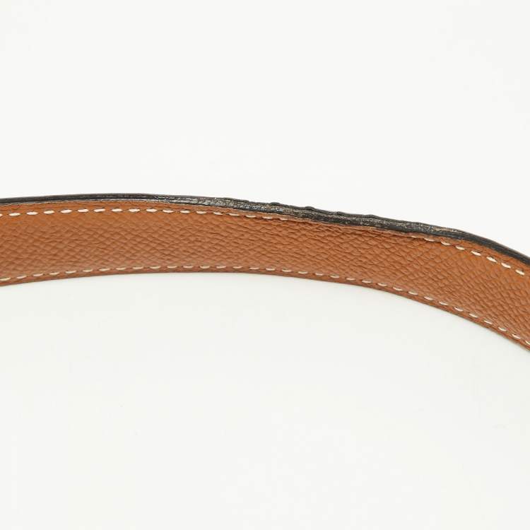 Pre Owned Hermes Black/Gold Swift and Epsom Leather Mors Reversible Belt 70CM