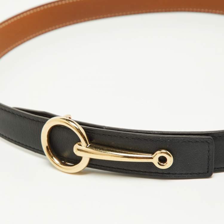Pre Owned Hermes Black/Gold Swift and Epsom Leather Mors Reversible Belt 70CM