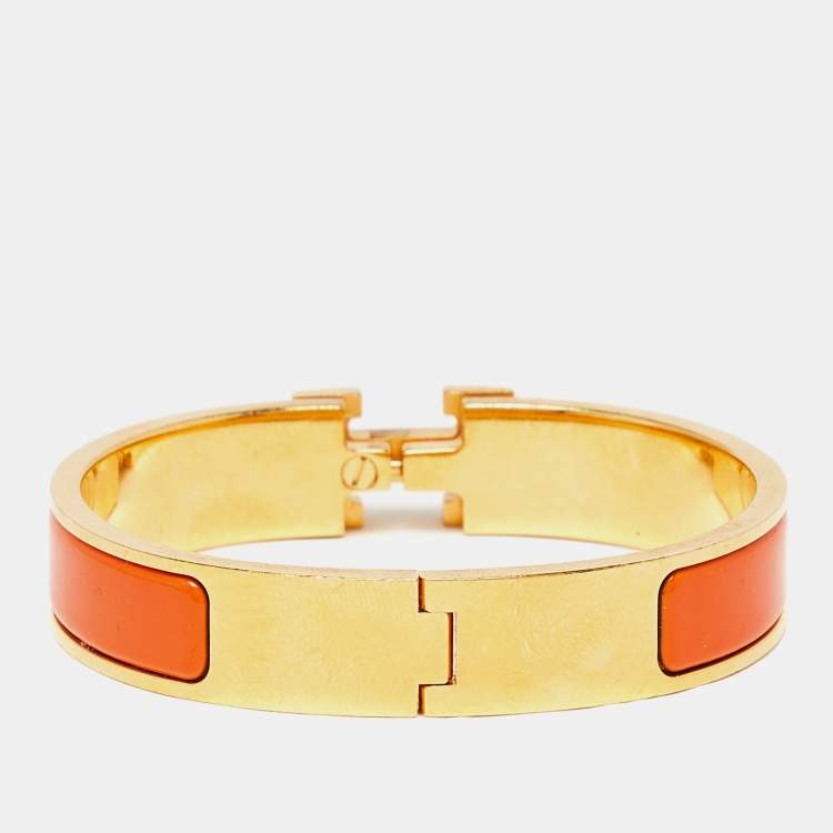 Pre Owned Hermes Clic Clac H Orange Gold Plated Bracelet