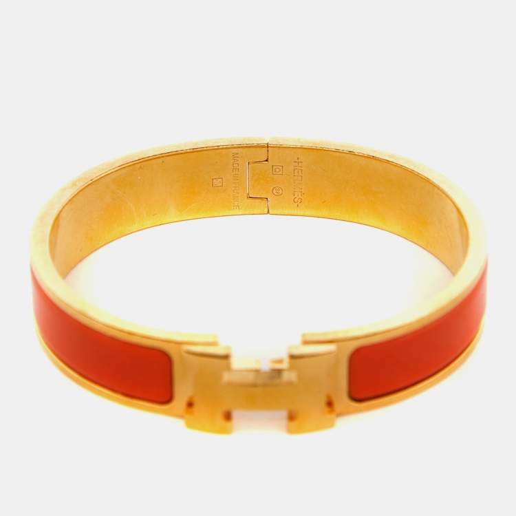 Pre Owned Hermes Clic Clac H Orange Gold Plated Bracelet