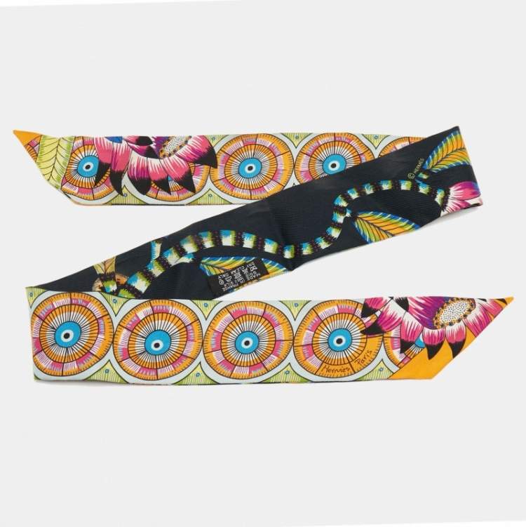 Pre Owned Hermes Multicolor Print Silk The Savana Dance Twilly