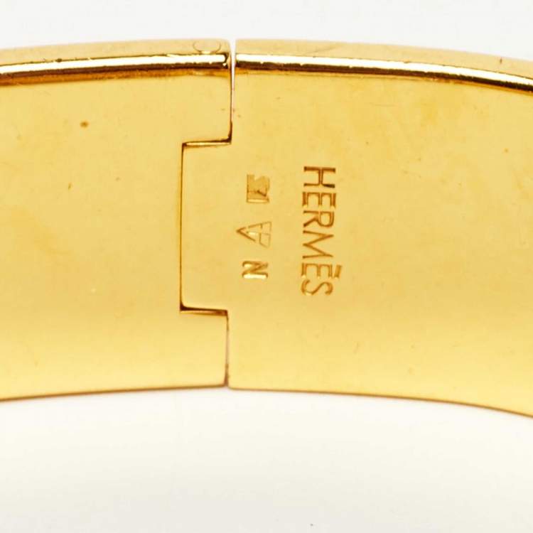 Pre Owned Hermès Clic Clac H Orange Enamel Gold Plated Wide Bracelet 