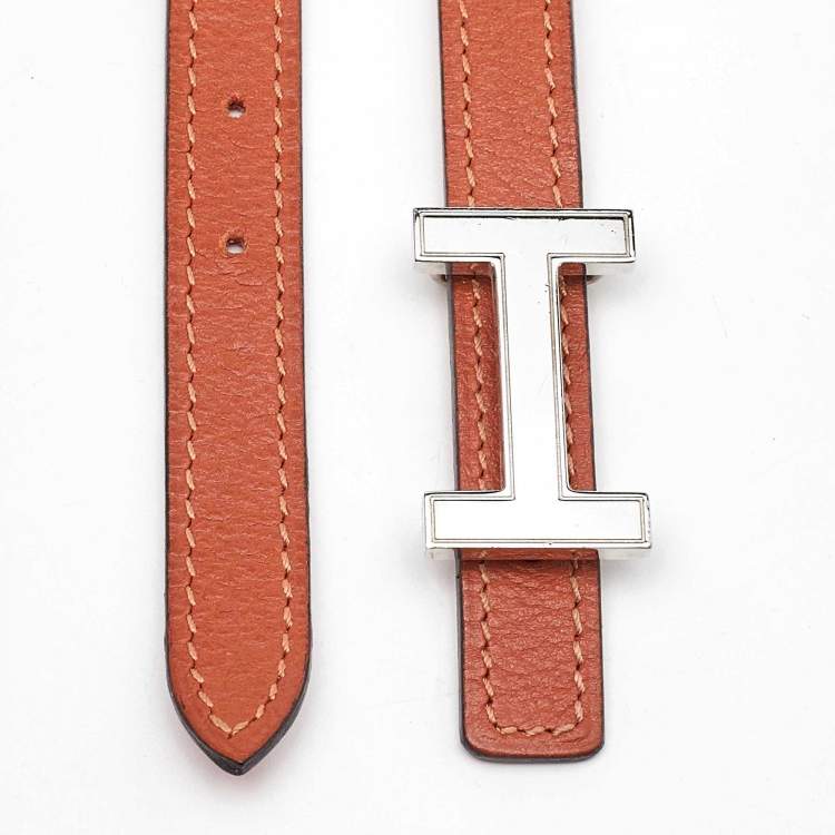Pre Owned Hermes Sanguine/Fauve Swift and Epsom Leather Focus Belt 95 CM