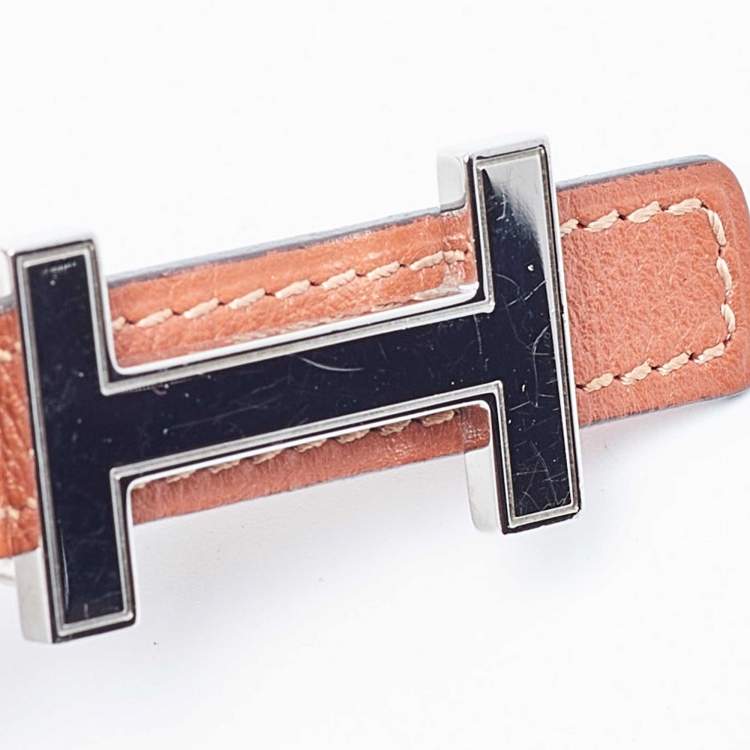 Pre Owned Hermes Sanguine/Fauve Swift and Epsom Leather Focus Belt 95 CM