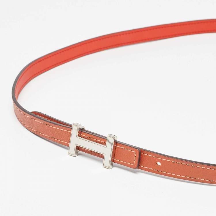Pre Owned Hermes Sanguine/Fauve Swift and Epsom Leather Focus Belt 95 CM