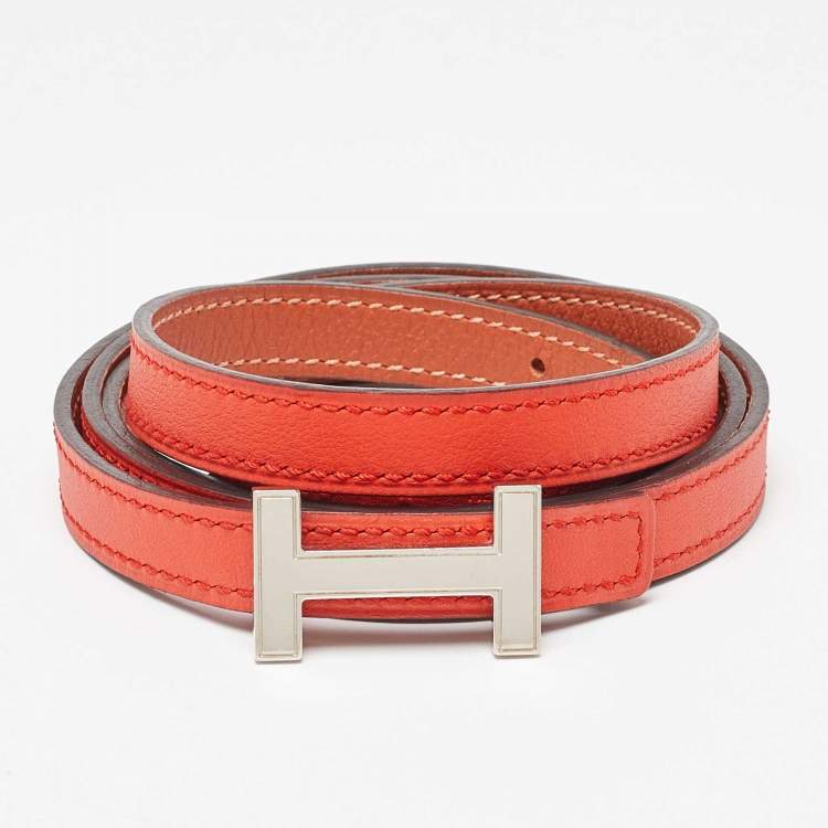 Pre Owned Hermes Sanguine/Fauve Swift and Epsom Leather Focus Belt 95 CM
