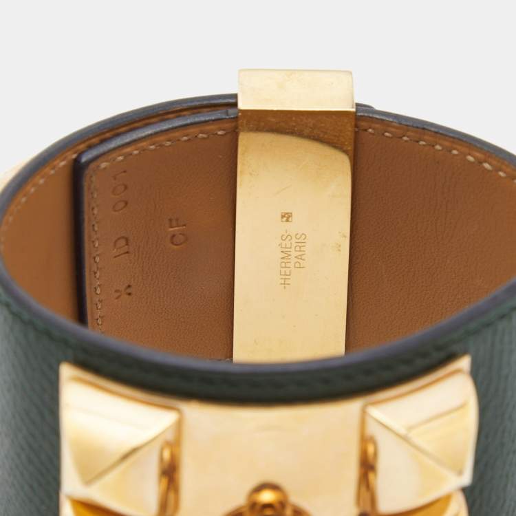 Pre Owned Hermes Collier de Chien Leather Gold Plated Bracelet L